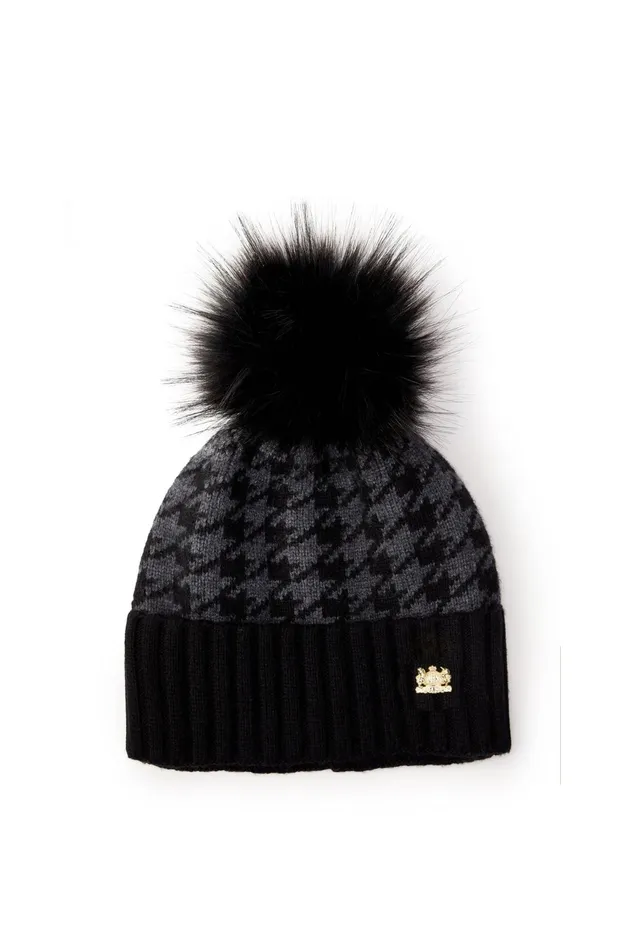 Holland Cooper Heritage Bobble Hat Grey Houndstoooth Women Hats and Headbands
