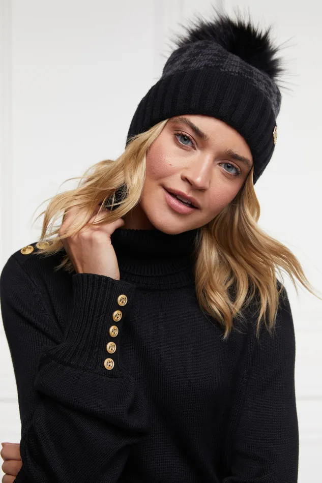 Holland Cooper Heritage Bobble Hat Grey Houndstoooth Women Hats and Headbands Holland Cooper Heritage Bobble Hat Grey Houndstoooth Women Hats and Headbands