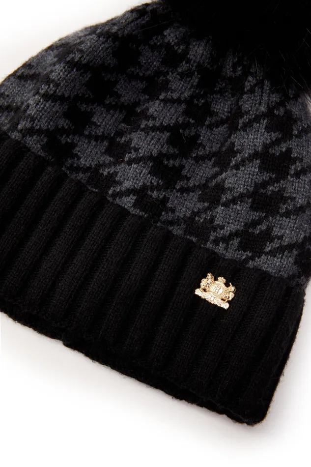 Holland Cooper Heritage Bobble Hat Grey Houndstoooth Women Hats and Headbands Holland Cooper Heritage Bobble Hat Grey Houndstoooth Women Hats and Headbands