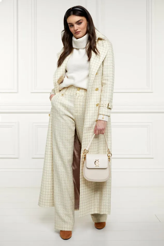 Holland Cooper High Waisted Straight Trouser Ivory Sparkle Tweed Women Tailoring