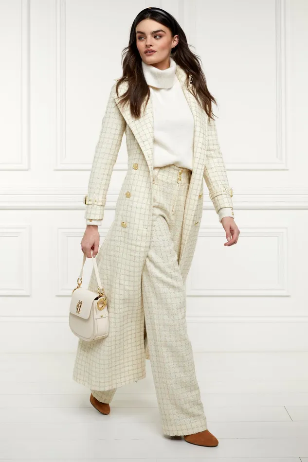 Holland Cooper High Waisted Straight Trouser Ivory Sparkle Tweed Women Tailoring