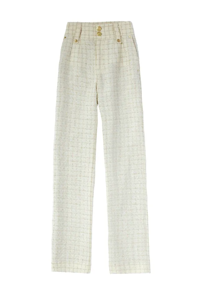 Holland Cooper High Waisted Straight Trouser Ivory Sparkle Tweed Women Tailoring