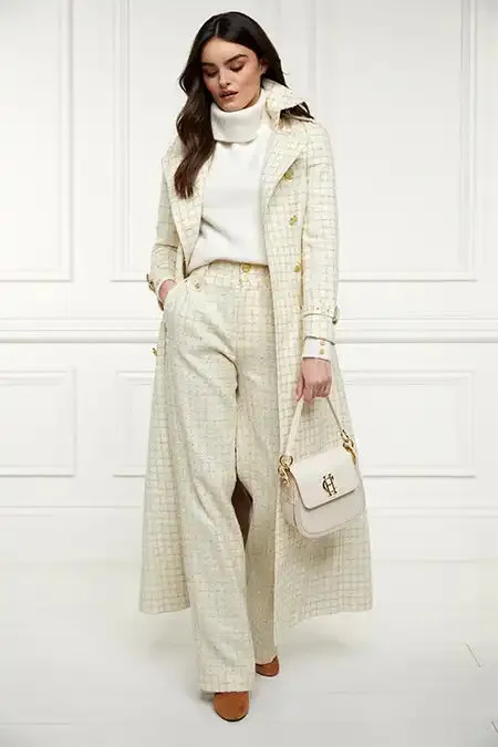 Holland Cooper High Waisted Straight Trouser Ivory Sparkle Tweed Women Tailoring