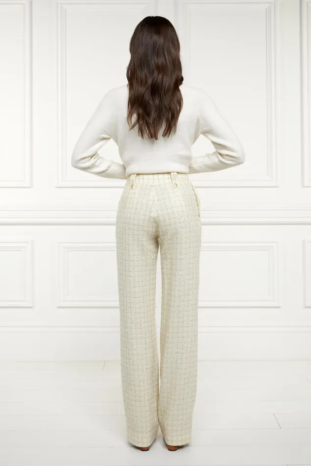Holland Cooper High Waisted Straight Trouser Ivory Sparkle Tweed Women Tailoring