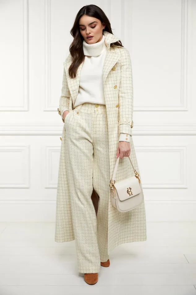 Holland Cooper High Waisted Straight Trouser Ivory Sparkle Tweed Women Tailoring