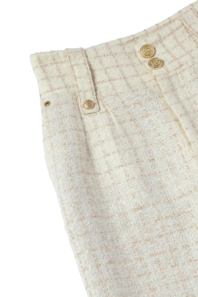 Holland Cooper High Waisted Straight Trouser Ivory Sparkle Tweed Women Tailoring