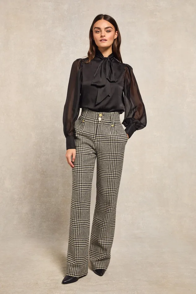 Holland Cooper High Waisted Straight Trouser Large Scale Prince Of Wales Mono Women Tailoring Holland Cooper High Waisted Straight Trouser Large Scale Prince Of Wales Mono Women Tailoring