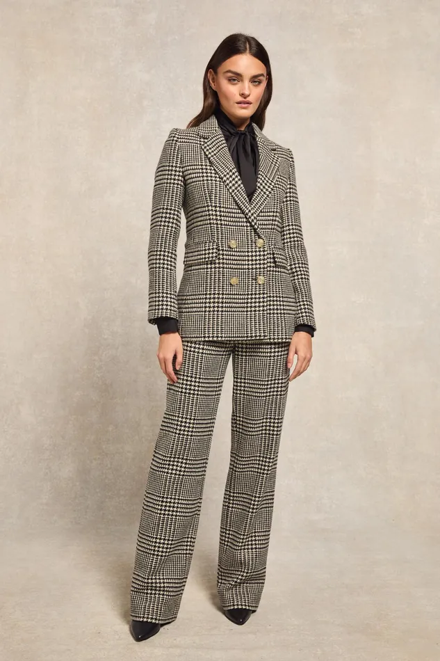 Holland Cooper High Waisted Straight Trouser Large Scale Prince Of Wales Mono Women Tailoring Holland Cooper High Waisted Straight Trouser Large Scale Prince Of Wales Mono Women Tailoring