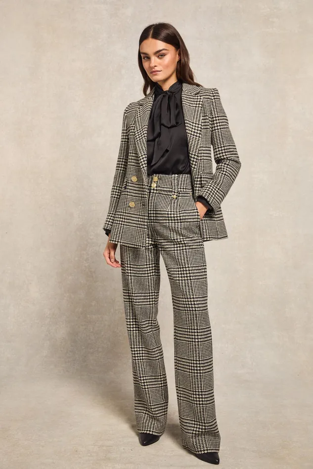 Holland Cooper High Waisted Straight Trouser Large Scale Prince Of Wales Mono Women Tailoring Holland Cooper High Waisted Straight Trouser Large Scale Prince Of Wales Mono Women Tailoring