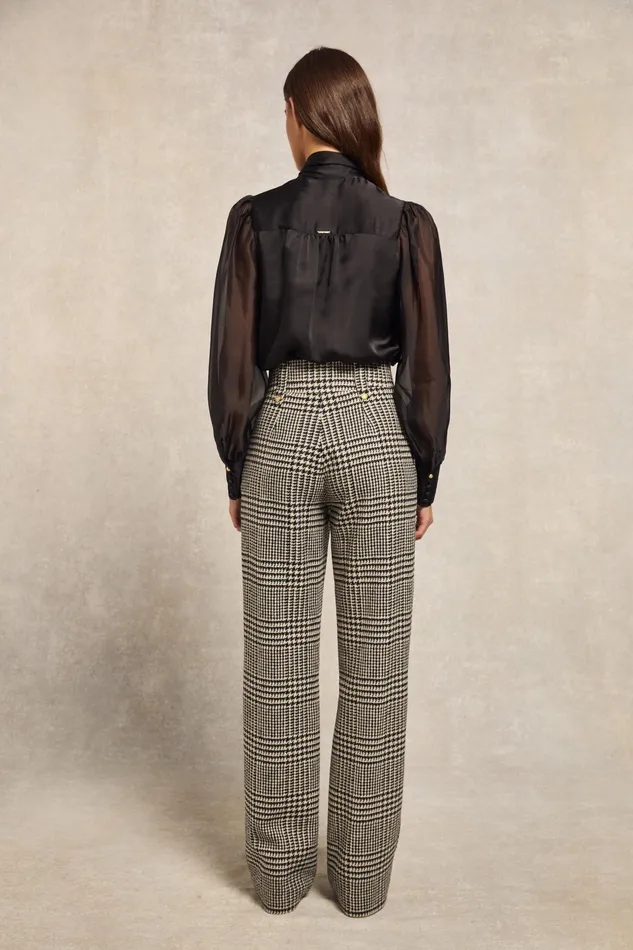 Holland Cooper High Waisted Straight Trouser Large Scale Prince Of Wales Mono Women Tailoring Holland Cooper High Waisted Straight Trouser Large Scale Prince Of Wales Mono Women Tailoring