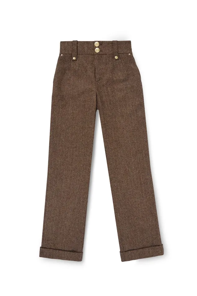 Holland Cooper High Waisted Wide Leg Trouser Large Scale Brown Herringbone Women Tailoring Holland Cooper High Waisted Wide Leg Trouser Large Scale Brown Herringbone Women Tailoring