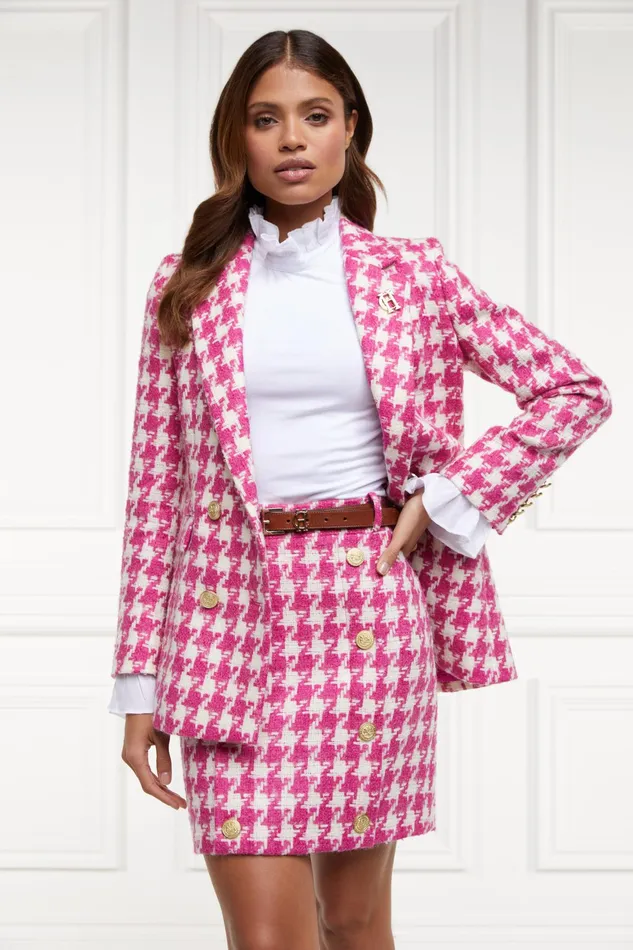 Holland Cooper Knightsbridge Skirt Hot Pink Large Scale Houndstooth Women Tailoring