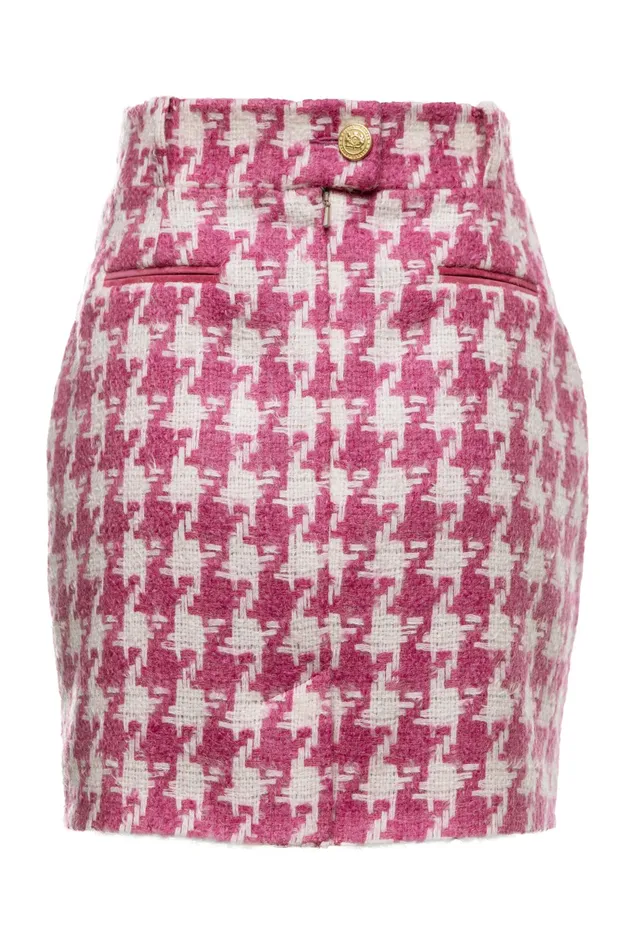 Holland Cooper Knightsbridge Skirt Hot Pink Large Scale Houndstooth Women Tailoring Holland Cooper Knightsbridge Skirt Hot Pink Large Scale Houndstooth Women Tailoring