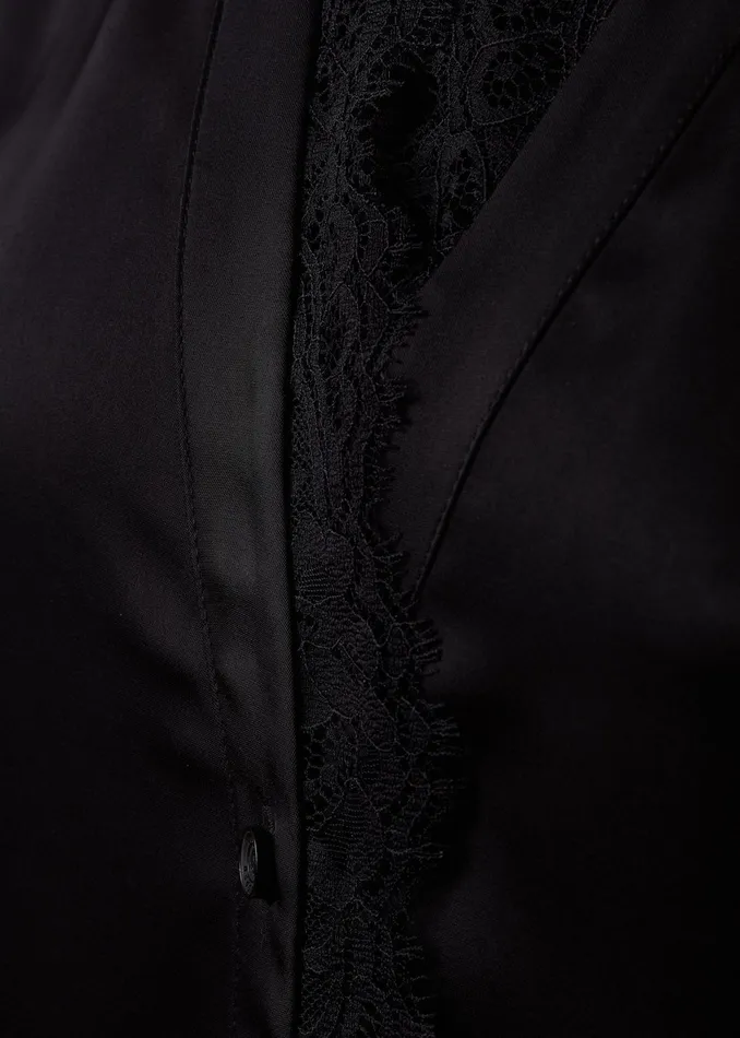 Holland Cooper Lace VNeck Blouse Black Satin Women Shirts and Blouses Holland Cooper Lace VNeck Blouse Black Satin Women Shirts and Blouses
