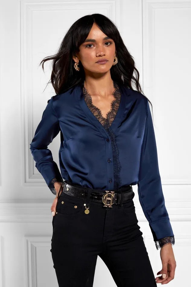 Holland Cooper Lace VNeck Blouse Ink Navy Women Shirts and Blouses Holland Cooper Lace VNeck Blouse Ink Navy Women Shirts and Blouses