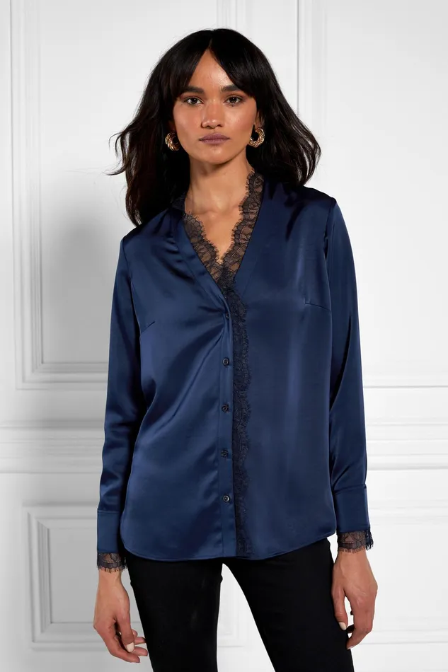 Holland Cooper Lace VNeck Blouse Ink Navy Women Shirts and Blouses Holland Cooper Lace VNeck Blouse Ink Navy Women Shirts and Blouses