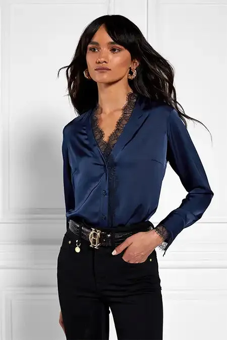Holland Cooper Lace VNeck Blouse Ink Navy Women Shirts and Blouses Holland Cooper Lace VNeck Blouse Ink Navy Women Shirts and Blouses