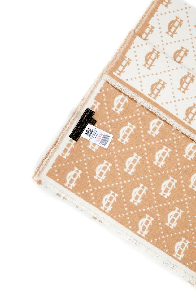 Holland Cooper Lightweight Monogram Scarf Camel Cream Women Blanket Holland Cooper Lightweight Monogram Scarf Camel Cream Women Blanket