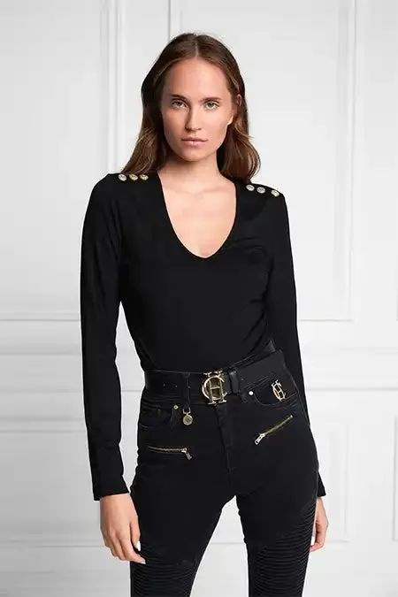 Holland Cooper Long Sleeve VNeck Tee Black Women Tees Holland Cooper Long Sleeve VNeck Tee Black Women Tees
