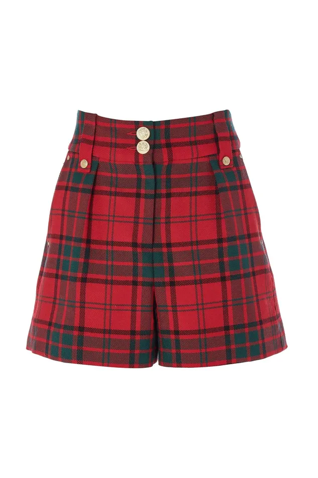 Holland Cooper Luxe Tailored Short Red Tartan Women Tailoring Holland Cooper Luxe Tailored Short Red Tartan Women Tailoring