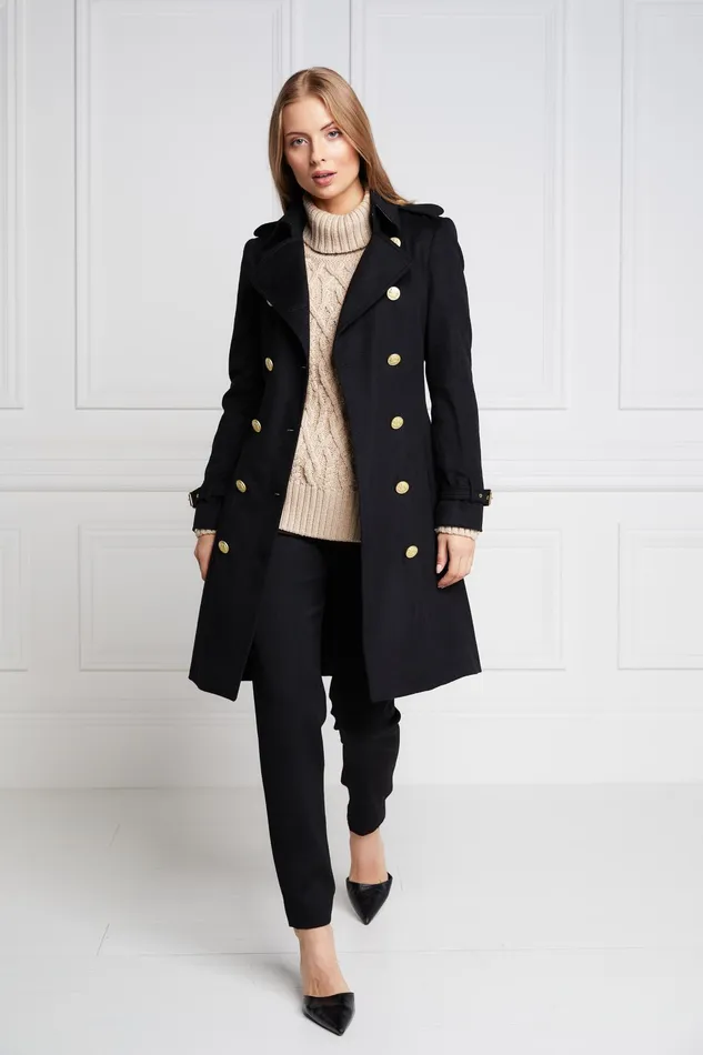 Holland Cooper Marlborough Trench Coat Soft Black Women Tailoring
