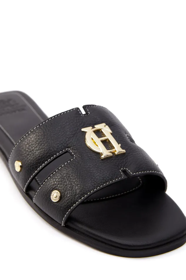 Holland Cooper Monogram Slides Black Leather Women Sandals and Slides Holland Cooper Monogram Slides Black Leather Women Sandals and Slides