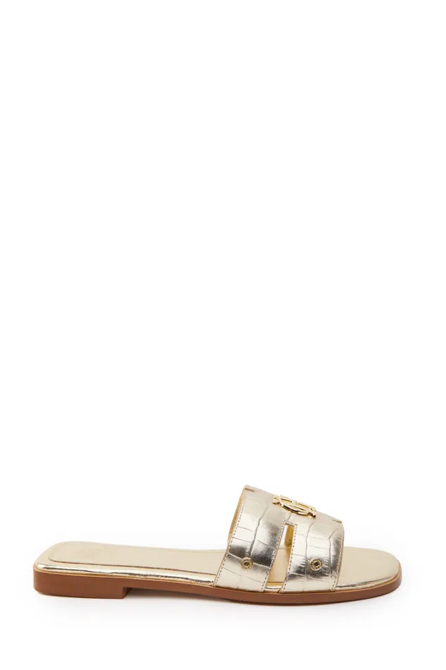 Holland Cooper Monogram Slides Gold Croc Women Sandals and Slides