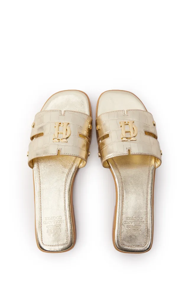 Holland Cooper Monogram Slides Gold Croc Women Sandals and Slides Holland Cooper Monogram Slides Gold Croc Women Sandals and Slides