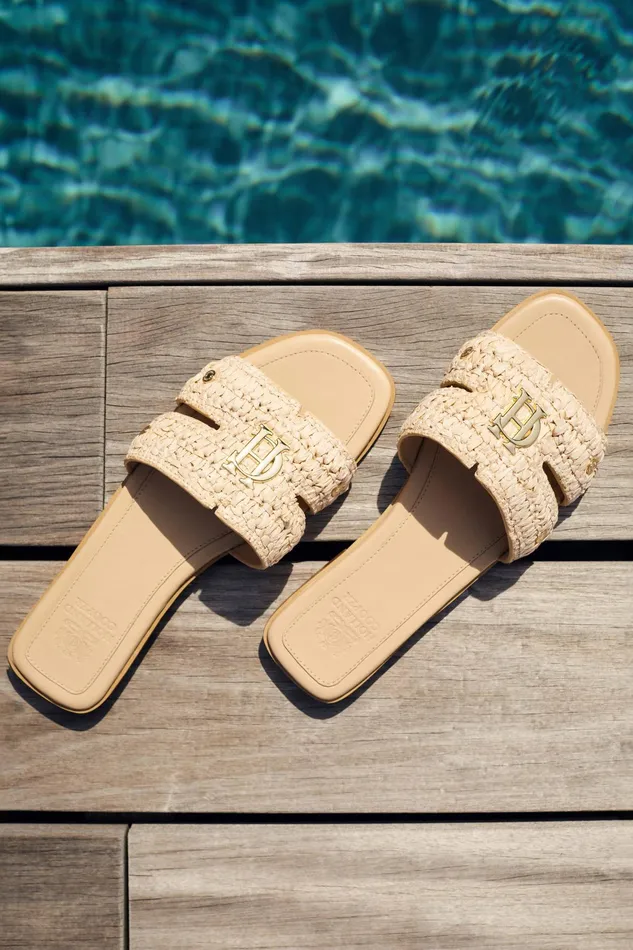 Holland Cooper Monogram Slides Natural Straw Women Sandals and Slides