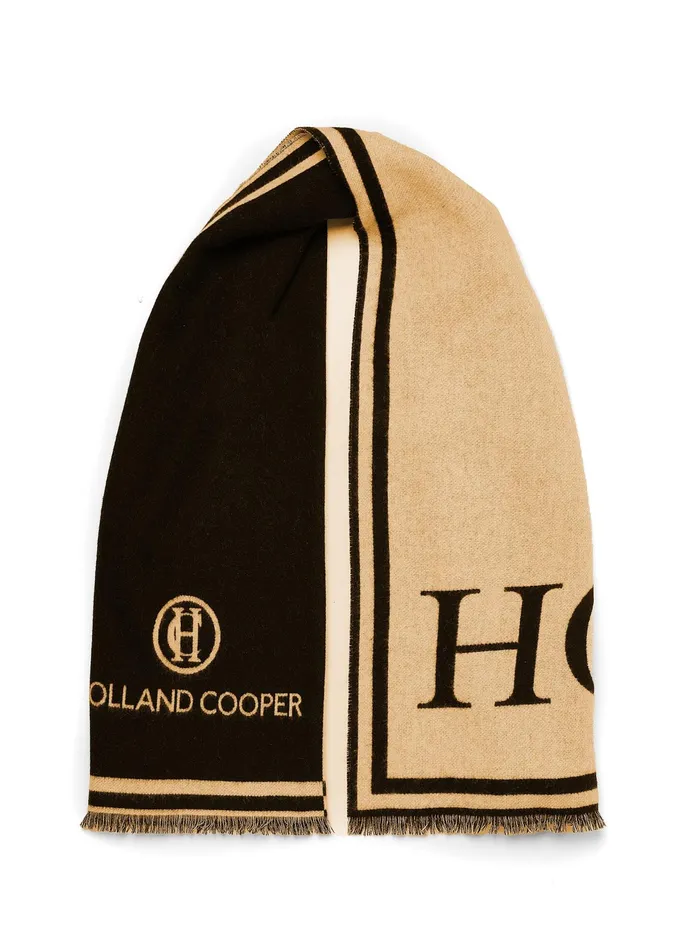 Holland Cooper Regency Monogram Scarf Black Camel Women Scarves