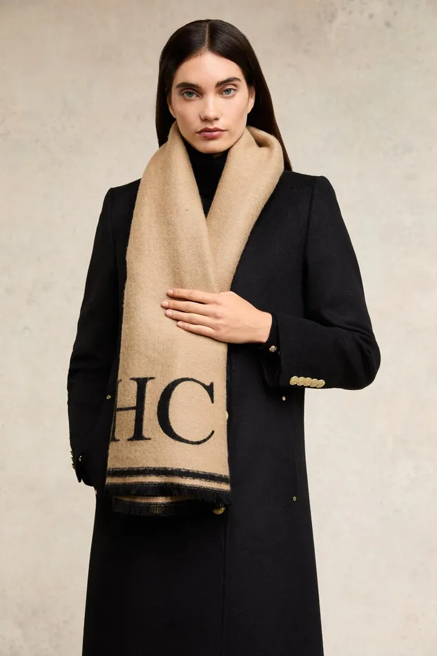 Holland Cooper Regency Monogram Scarf Black Camel Women Scarves Holland Cooper Regency Monogram Scarf Black Camel Women Scarves