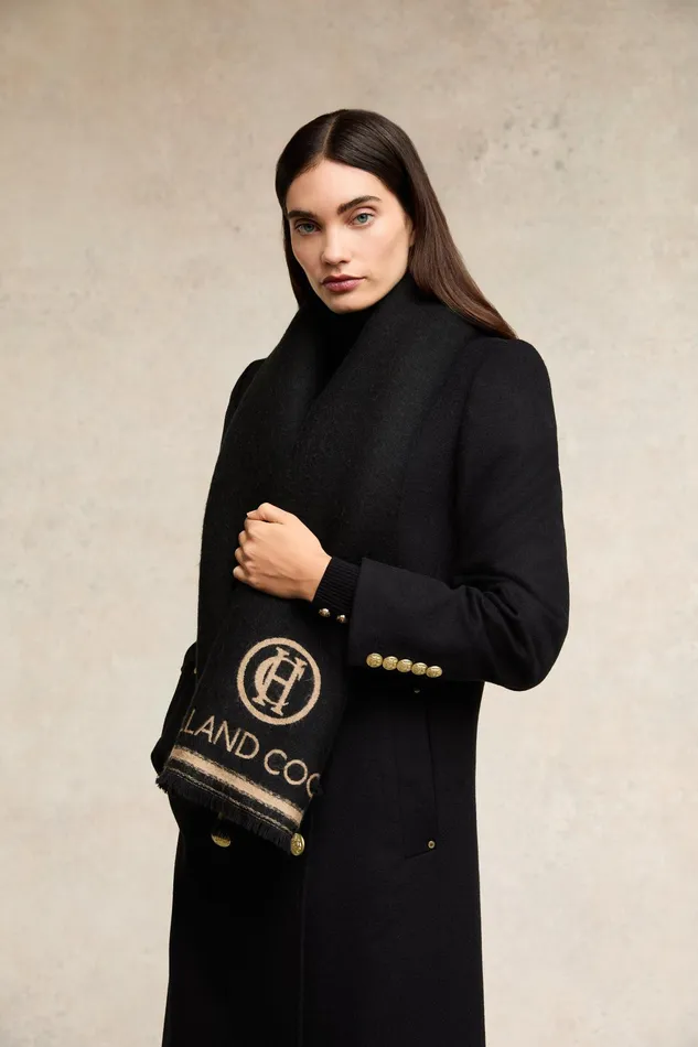Holland Cooper Regency Monogram Scarf Black Camel Women Scarves Holland Cooper Regency Monogram Scarf Black Camel Women Scarves