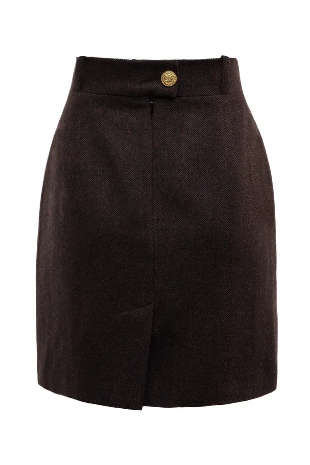 Holland Cooper Regency Skirt Chocolate Herringbone Women Tailoring Holland Cooper Regency Skirt Chocolate Herringbone Women Tailoring