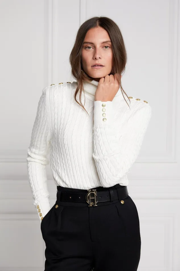Holland Cooper Seattle Roll Neck Cable Knit Winter White Women Knitwear Holland Cooper Seattle Roll Neck Cable Knit Winter White Women Knitwear