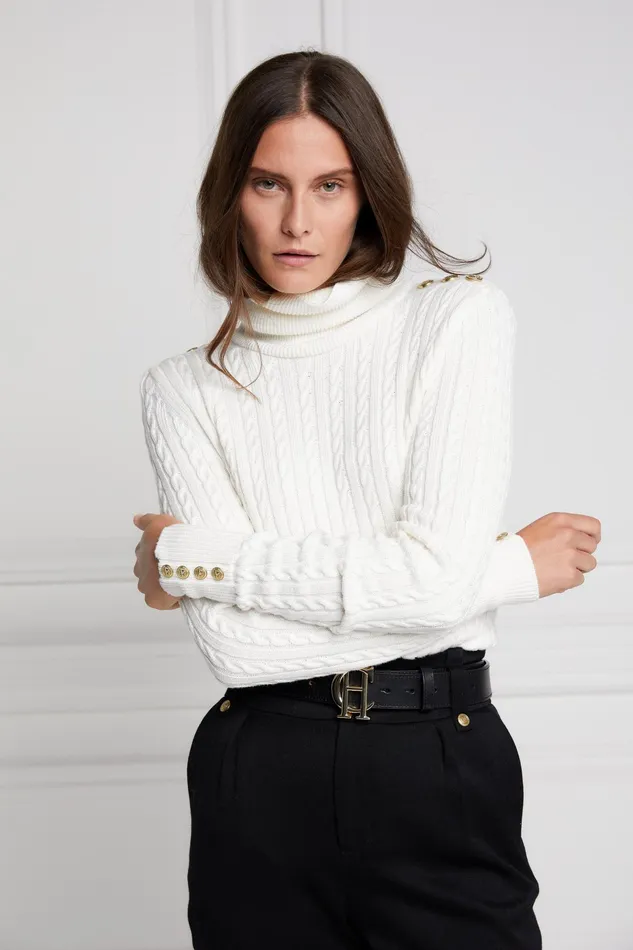 Holland Cooper Seattle Roll Neck Cable Knit Winter White Women Knitwear Holland Cooper Seattle Roll Neck Cable Knit Winter White Women Knitwear