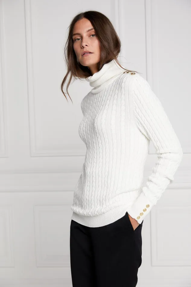 Holland Cooper Seattle Roll Neck Cable Knit Winter White Women Knitwear Holland Cooper Seattle Roll Neck Cable Knit Winter White Women Knitwear