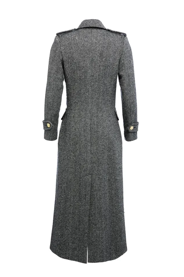 Holland Cooper The Great Coat Wide Tooth Black Herringbone Women Tailoring