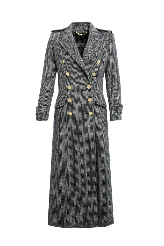Holland Cooper The Great Coat Wide Tooth Black Herringbone Women Tailoring