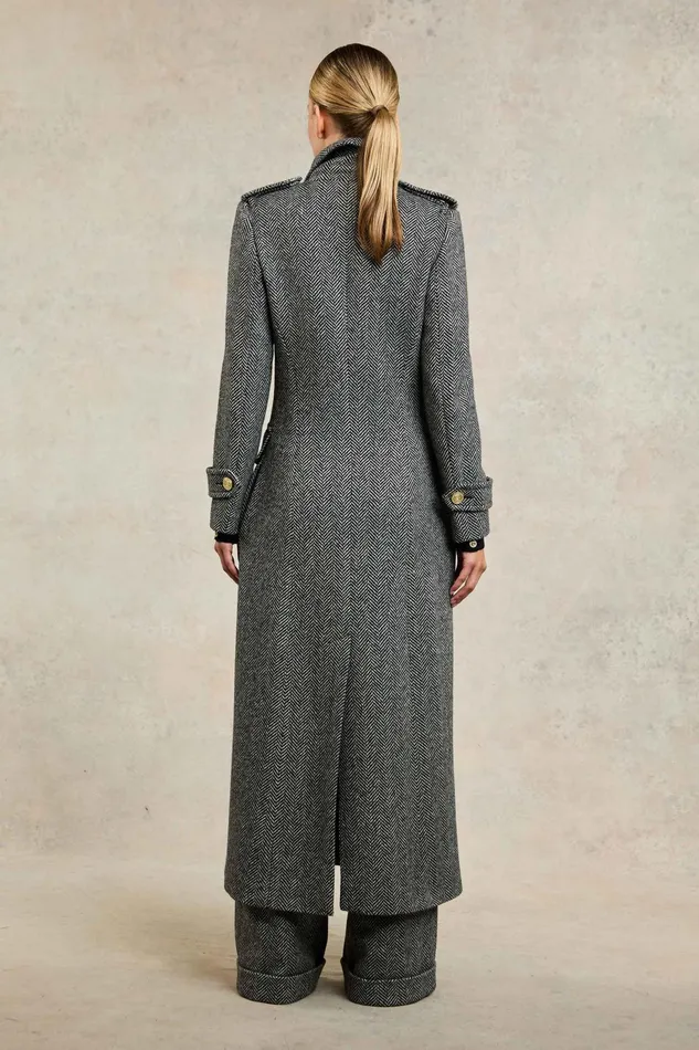 Holland Cooper The Great Coat Wide Tooth Black Herringbone Women Tailoring