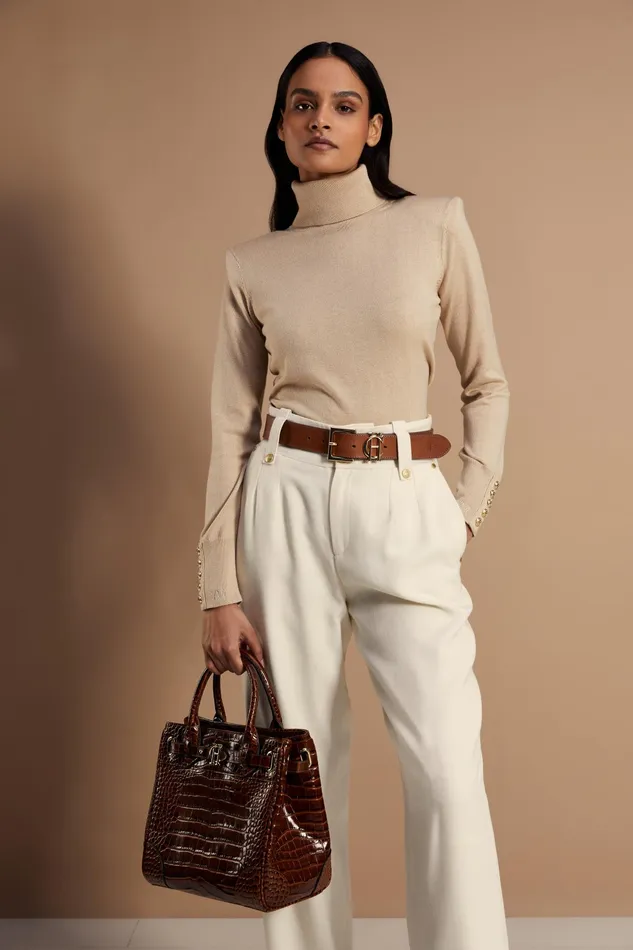 Holland Cooper Victoria Cashmere Roll Neck Stone Women Knitwear Holland Cooper Victoria Cashmere Roll Neck Stone Women Knitwear