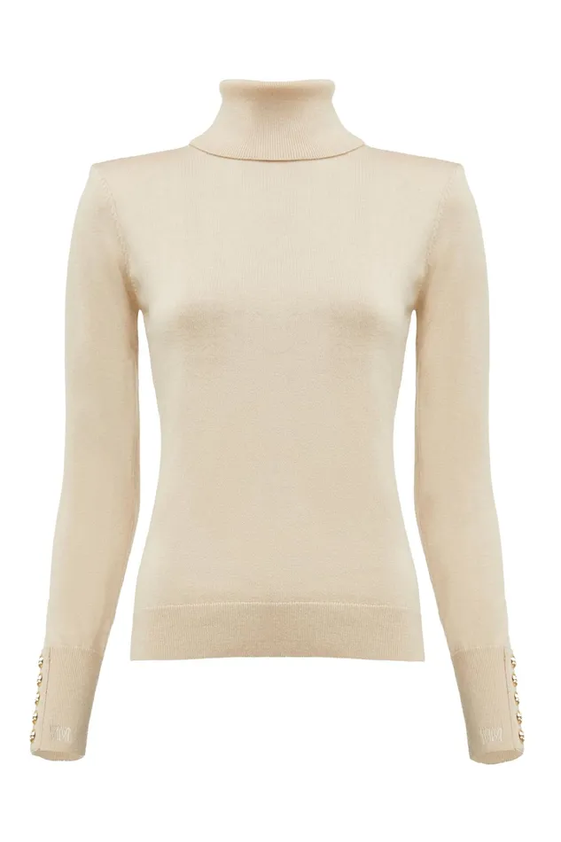 Holland Cooper Victoria Cashmere Roll Neck Stone Women Knitwear Holland Cooper Victoria Cashmere Roll Neck Stone Women Knitwear