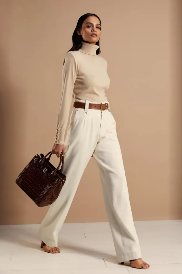 Holland Cooper Victoria Cashmere Roll Neck Stone Women Knitwear Holland Cooper Victoria Cashmere Roll Neck Stone Women Knitwear