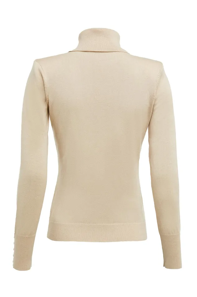 Holland Cooper Victoria Cashmere Roll Neck Stone Women Knitwear Holland Cooper Victoria Cashmere Roll Neck Stone Women Knitwear