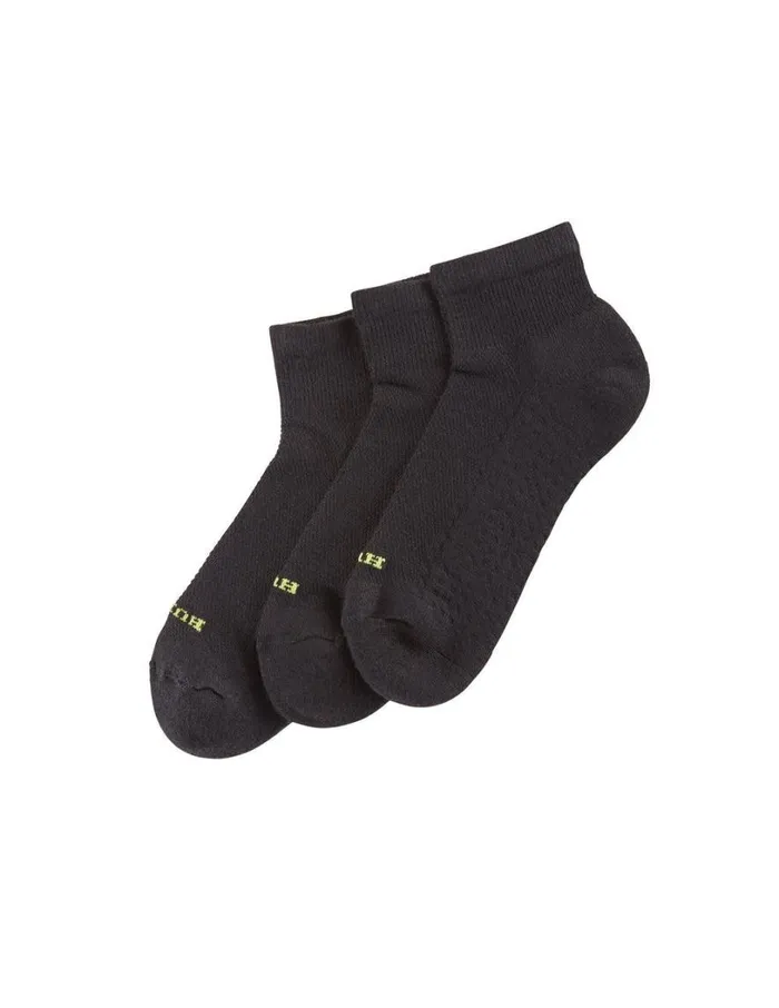 Hue Air Cushion Quarter Top Socks 3 Pair Pack Black Women Sporty