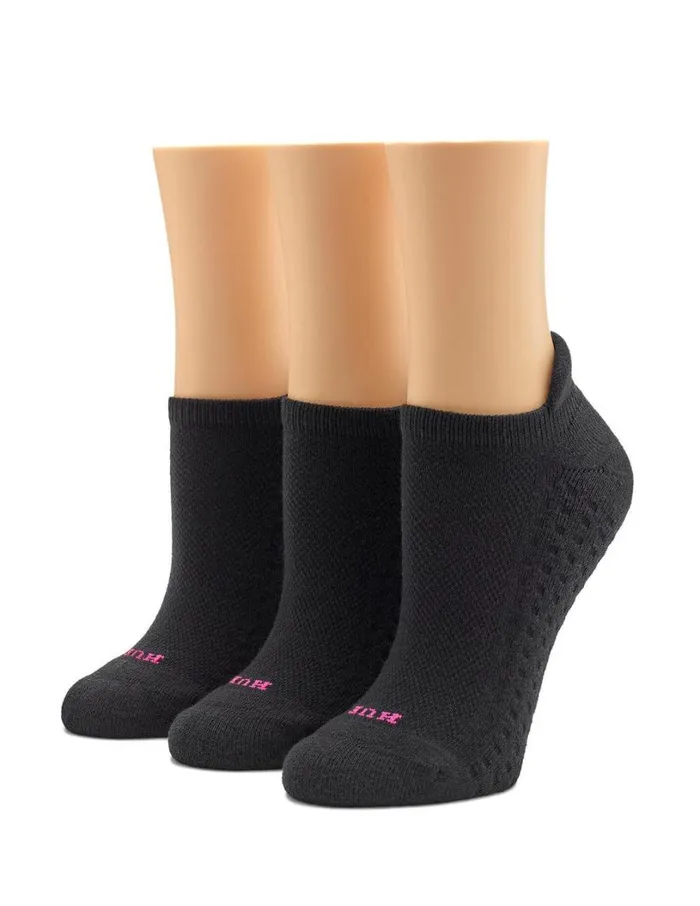 Hue Air Cushion Tab Back No Show Sock 3 Pair Pack Black Women Sporty