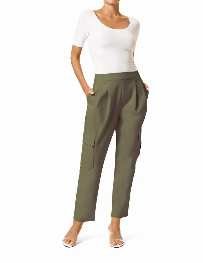 Hue Chinosoft Tapered Cargo Pants Olive Green Women Trousers