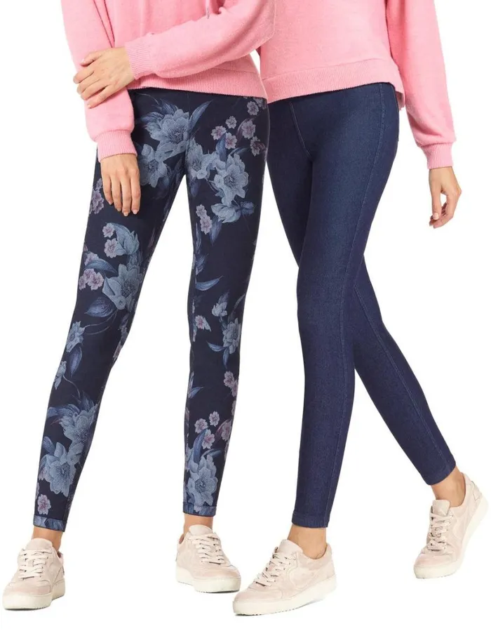 Hue Floral Reversible Denim High Rise Leggings Floral Women Skinny