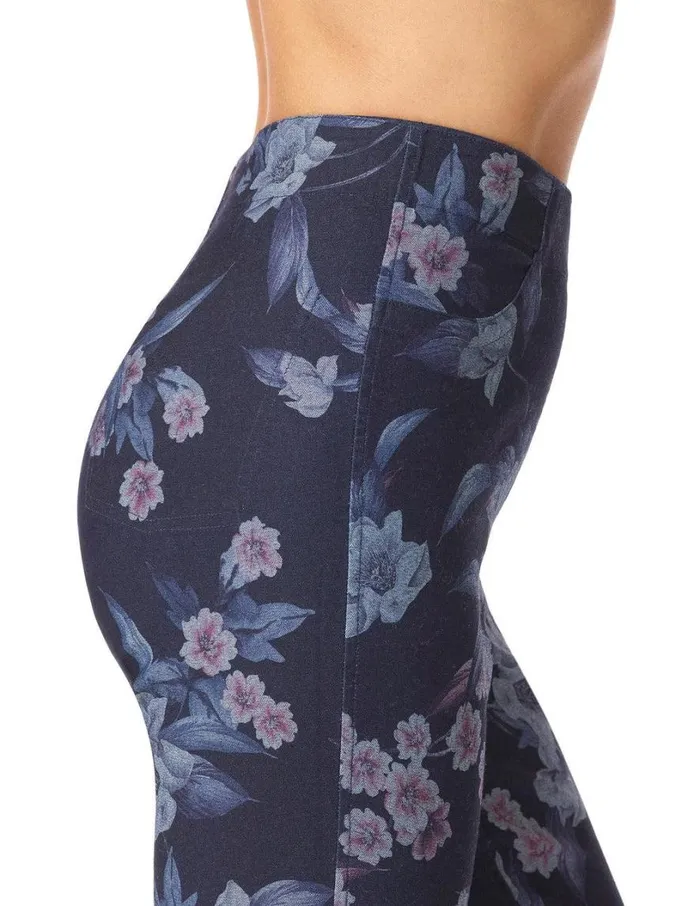 Hue Floral Reversible Denim High Rise Leggings Floral Women Skinny