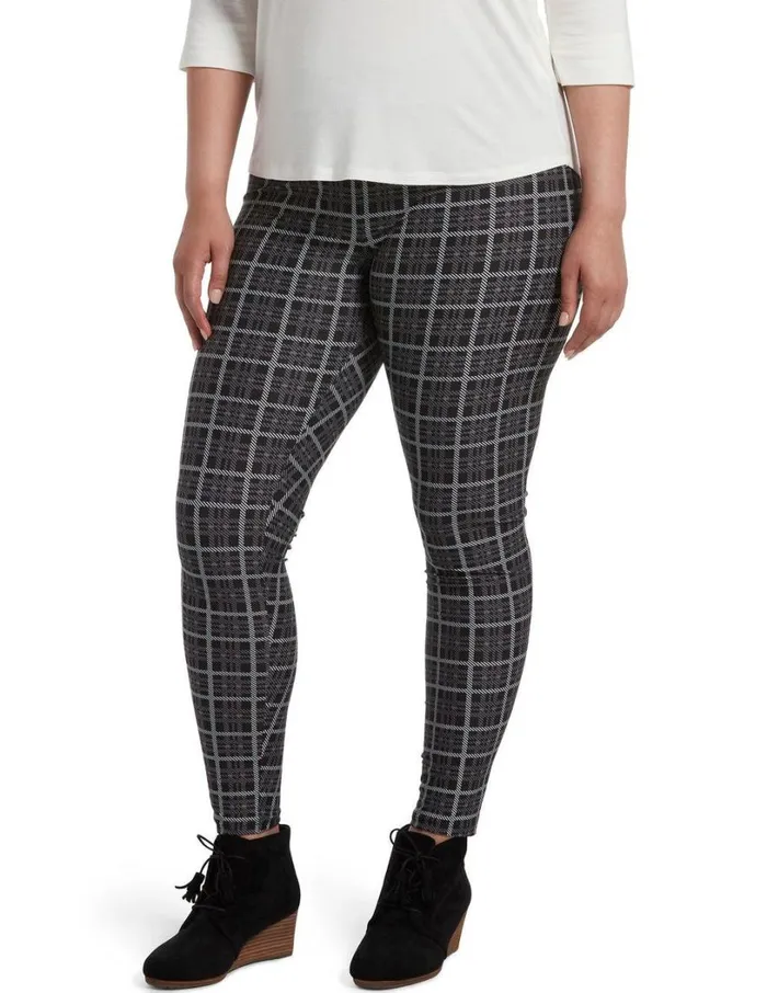 Hue Lightweight Knit Leggings Black Plaid Women Knit