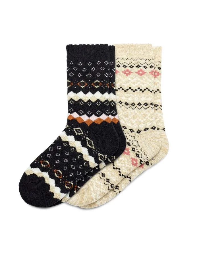 Hue My Favorite Fairisle Crew Sock 2 Pair Pack Black Geo Women Boot Socks